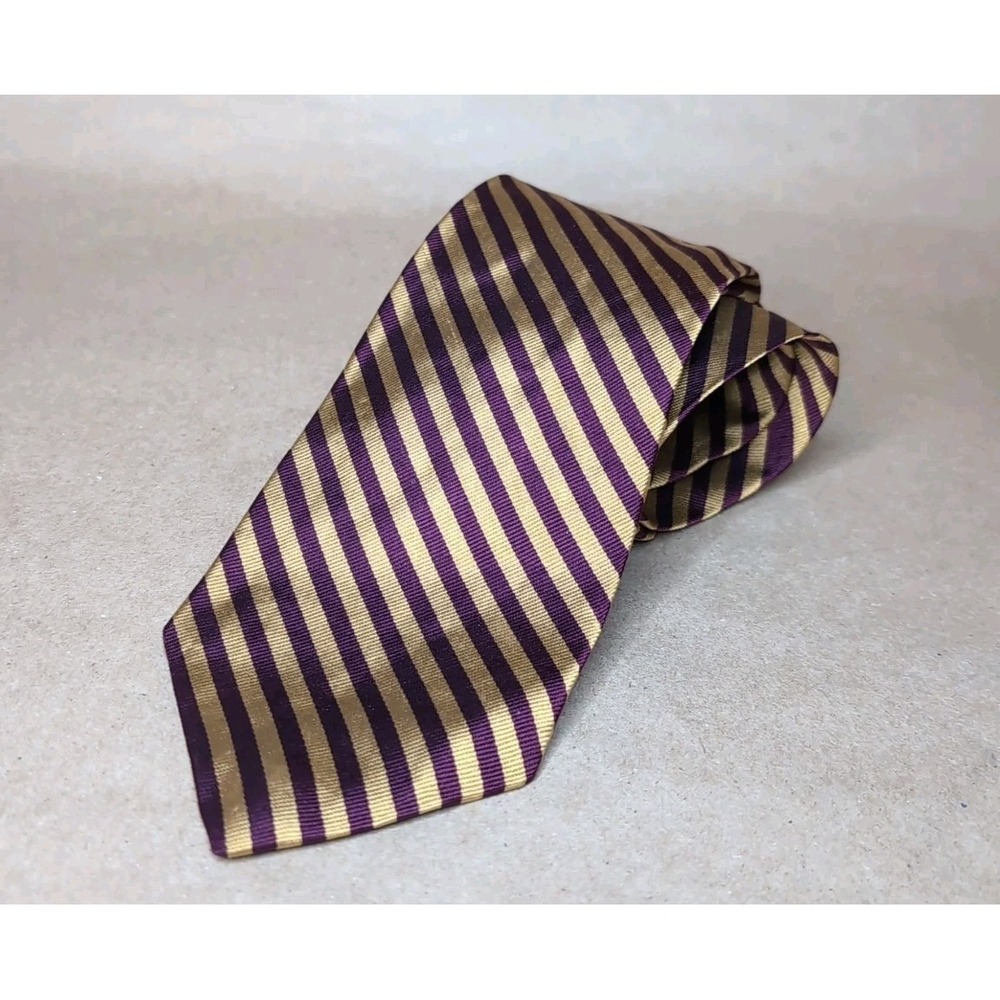 Brooks Brothers Makers All Silk Gold Burgundy Striped Men's Necktie USA Made